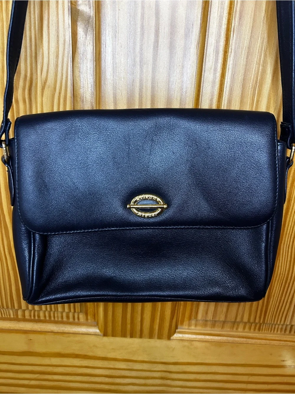 Etienne Aigner Black Leather Crossbody with Gold Hardware